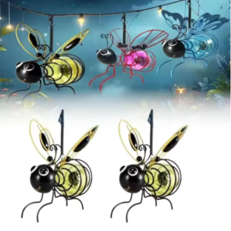 

Solar-Powered Bee Lights Design Metal Waterproof Hanging Decor Warm White LED for Garden Party Balcony Porch Ornaments Outdoor