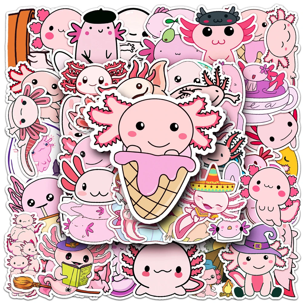 

10/30/50pcs Cute Pink Animal Axolotl Cartoon Stickers Kawaii Graffiti Sticker Scrapbook Skateboard Phone Classic Kids Toy Decals