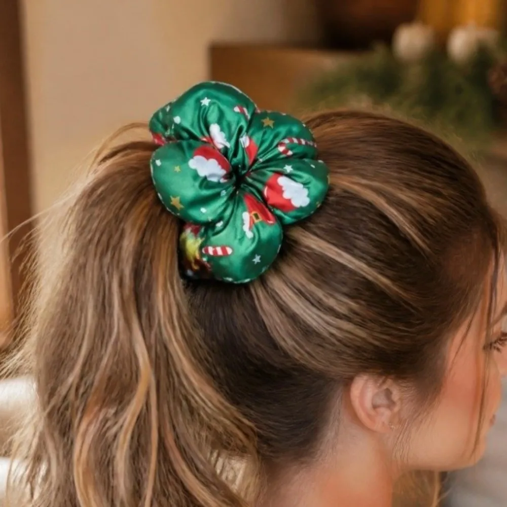 Versatile Satin Christmas Scrunchies Comfortable Snowflake Santa Claus Hair Ties Elastic Ponytail Ties Holiday Party