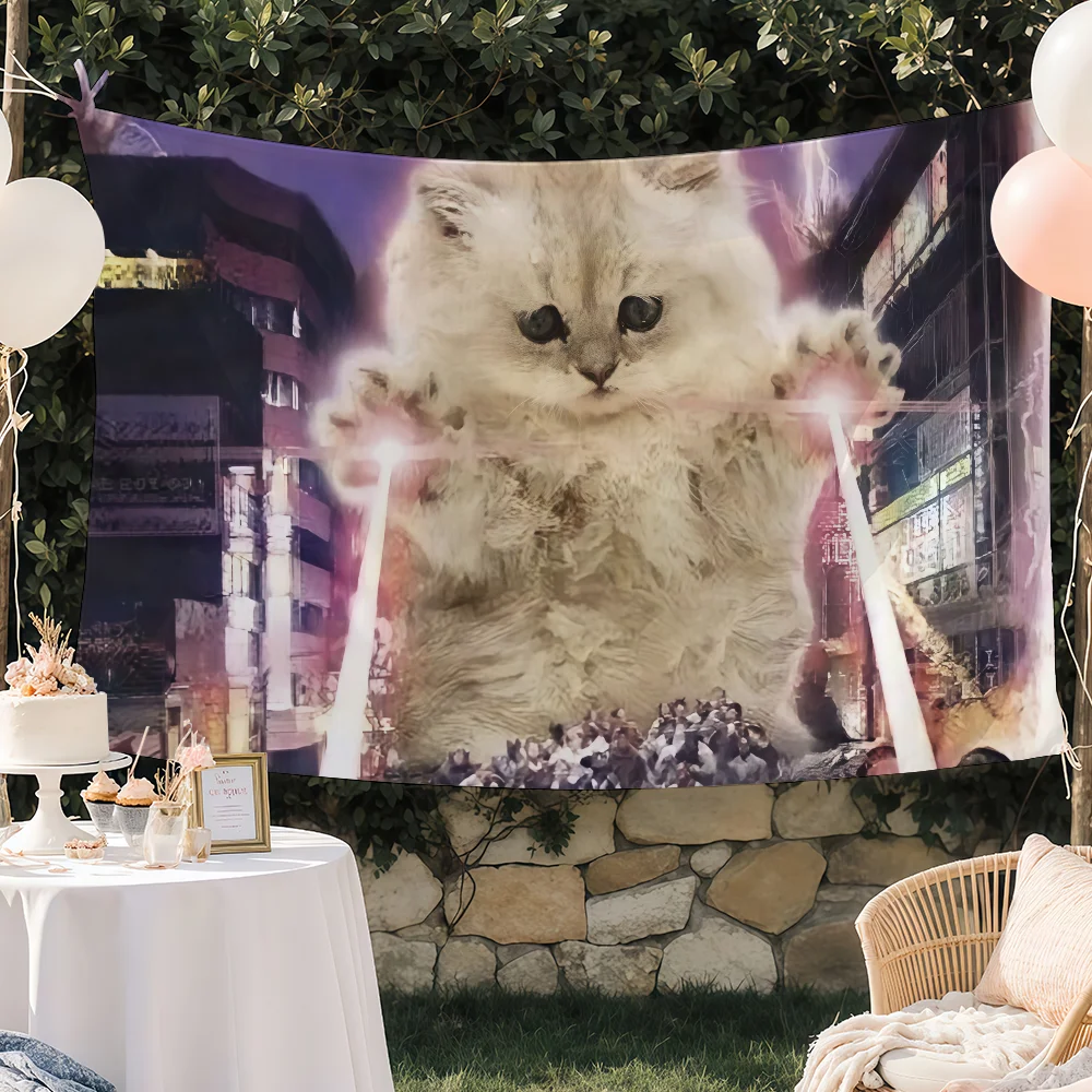 Dreamy Cat Sitting on Throne cute flag Custom Camping Garden Decor Party Backdrops Wall Art Family Gifts