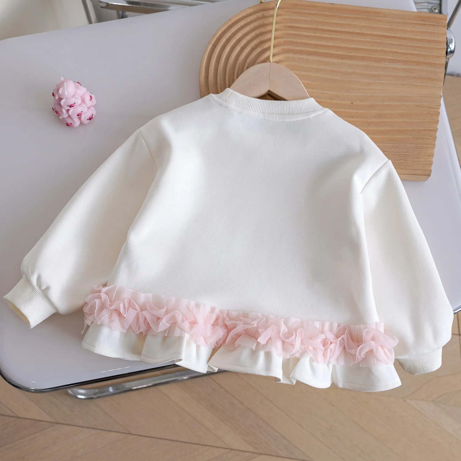 

Новый детский весенне-осенний свитшот с круглым вырезом и длинными рукавами, милый кружевной пуловер для маленьких девочек, толстовка с капюшоном