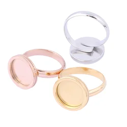 onwear 10pcs rose gold plated Fitting 12mm round cabochon ring blanks adjustable stainless steel base setting diy jewelry bezels
