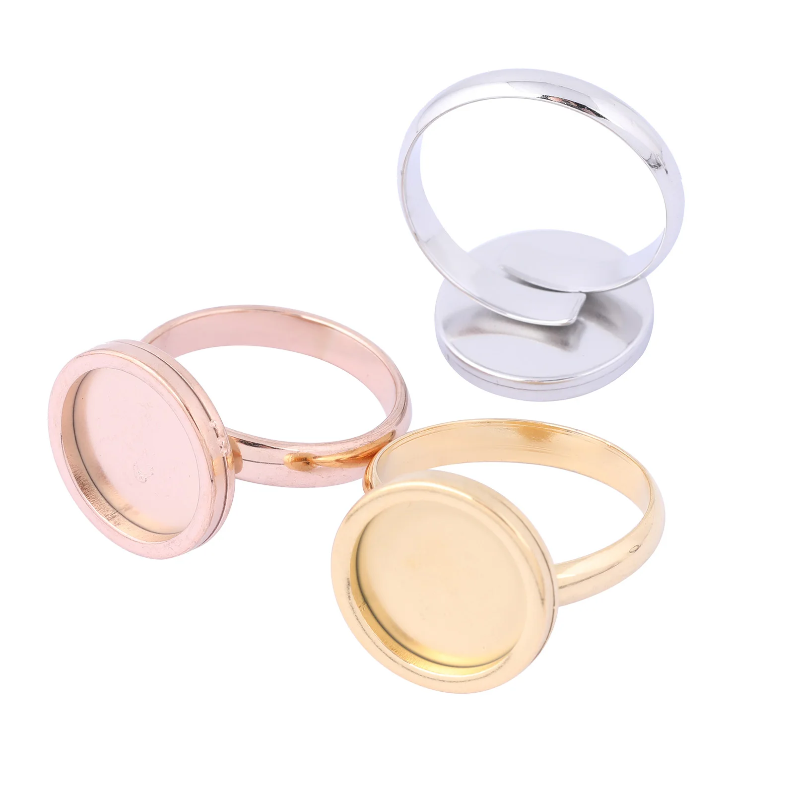 Onwear 10 sztuk pozłacane różowym złotem montaż 12mm okrągły pierścień kaboszonowy puste miejsca regulowana podstawa ze stali nierdzewnej ustawienie diy biżuteria ramki
