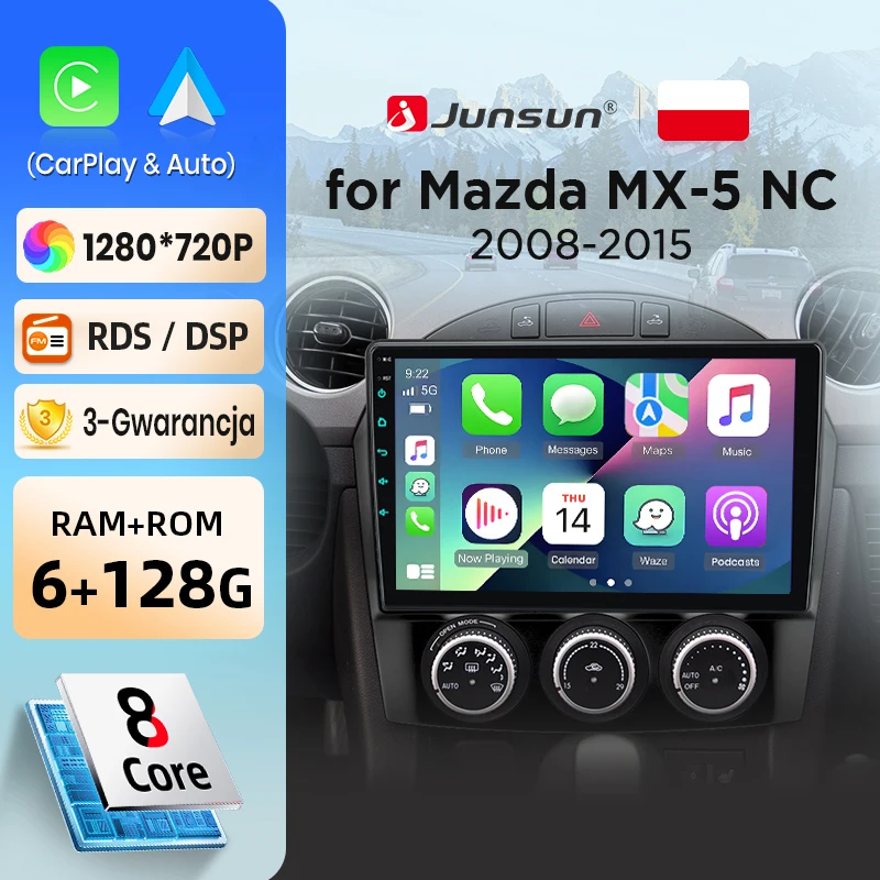 Autoradio Junsun sans fil CarPlay Android Auto pour Mazda MX-5 NC 2008-2015, systèmes intelligents DSP SWC RDS GPS FM BT