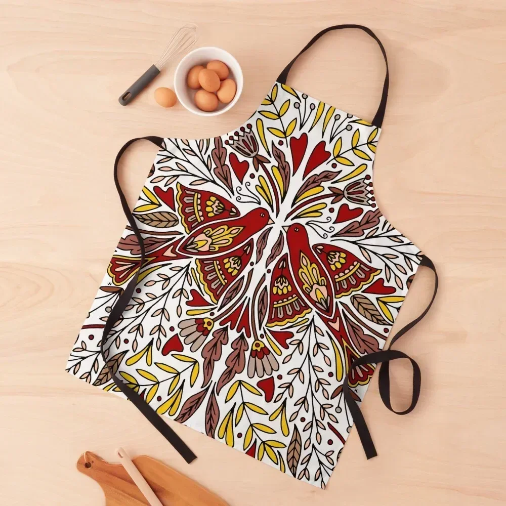 

Folk Art Bird | Red Bird | Scandinavian Folk Art Apron For Cosmetologist Hairdresser Kitchen Accessories 2022 Apron