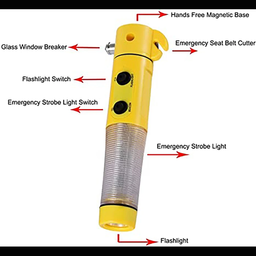 Multifunction Signal Light Car Broken Window Tool Safety Hammer Strobe / Always Bright for Help Alarm Warning Light Camping