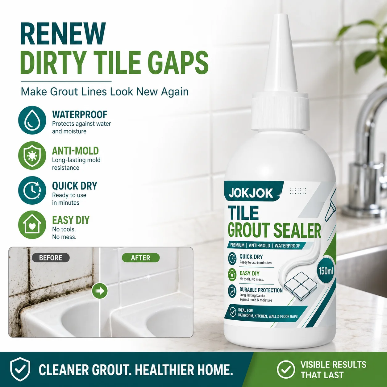 Tile Grout Repair - Sigillante per fughe JOKJOK, impermeabile, antimuffa,