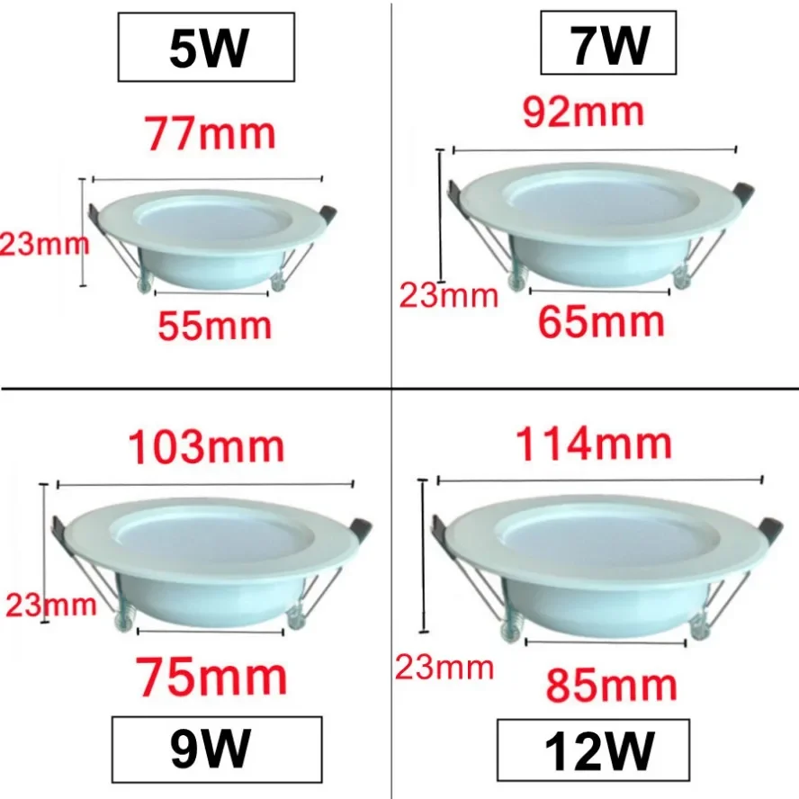 LED Downlight 5W 7W 9W 12W 15W 18W 20W Recessed Round Led Ceiling Lamp 110V 220V Panel Lights Indoor Lighting Warm/Cold White