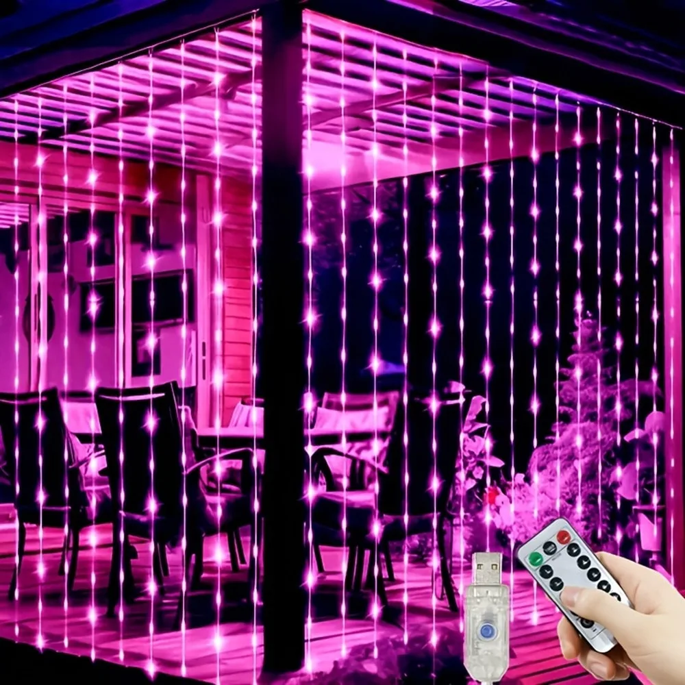 

Wedding Garland Fairy Lights Outdoor 8 Mode LED USB Curtain Light String Holiday Garden Light EID Mubarak Valentine's Day