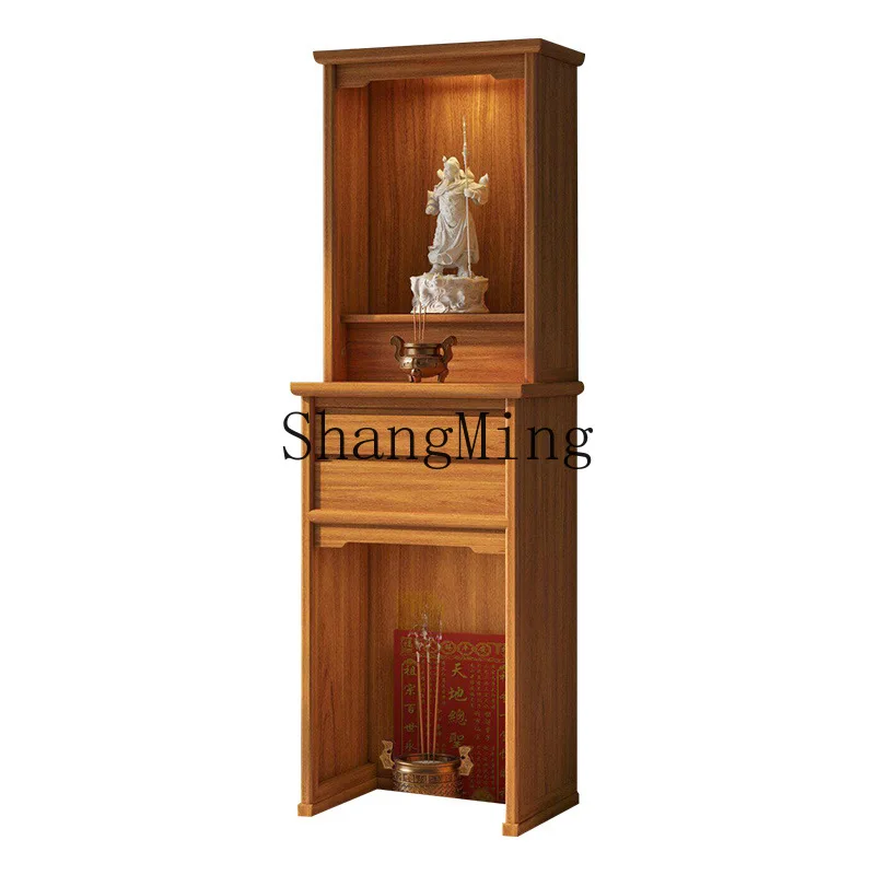 

ZYYNew Chinese-style double-layer solid wood Buddhist niche Bodhisattva table offering cabinet Buddhist table incense case stand