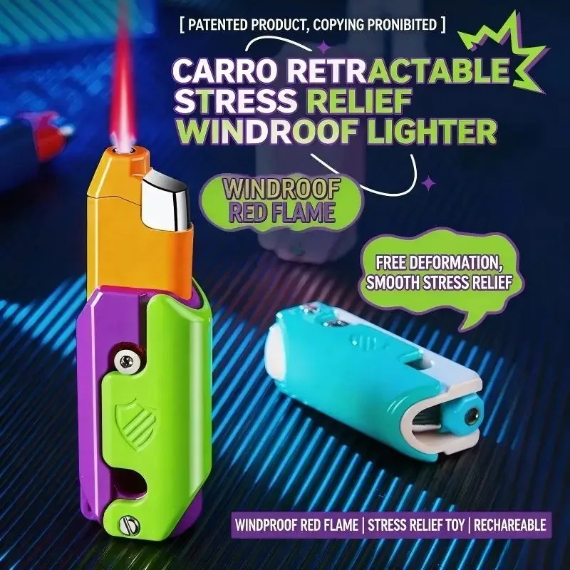 Carrot Knife LighterRefillable Red FlameWindproofDecompression NoveltyLighter Radish Folding 3DFidget Stress AnxietyAdult