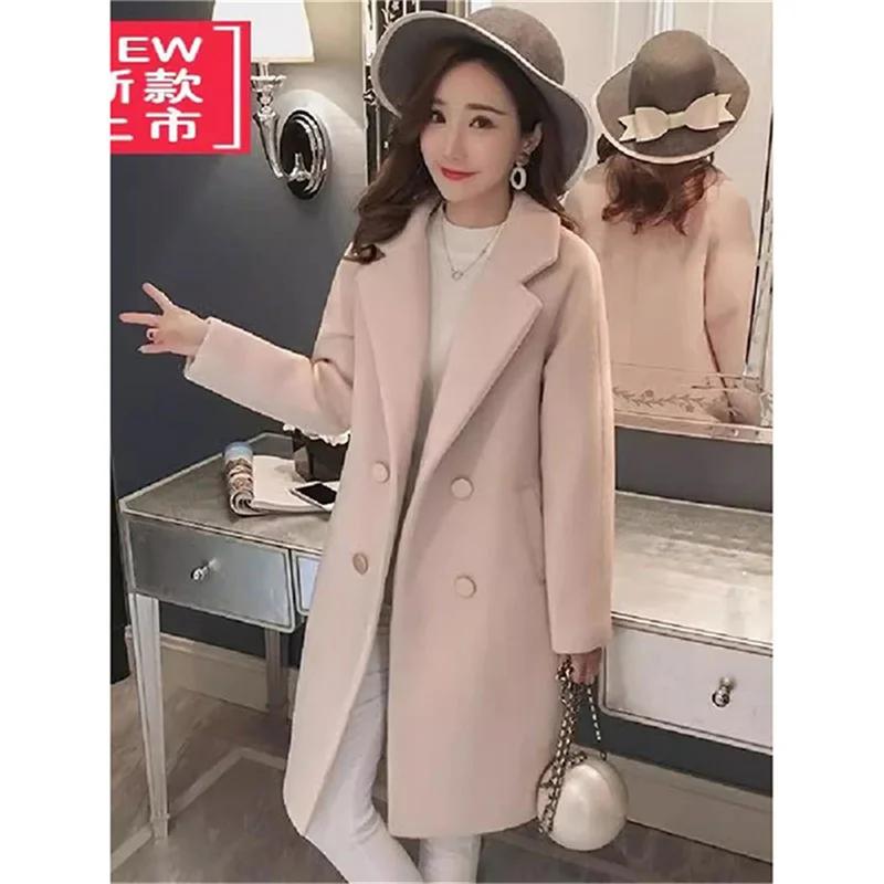 Double Breasted Wool Coat Cotton/Thickened Woolen Coat Women\'s Long 2024 Autumn/Winter New Korean Loose Quilted Wool Coat Female