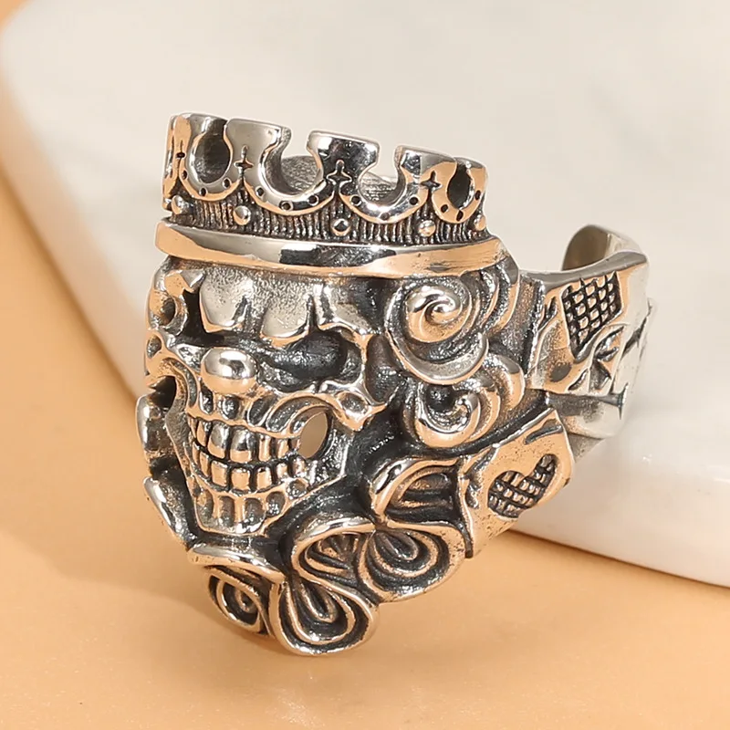 

Menstylishfashion punk clown skull ring s925 sterling silver ornament thai silver open ring