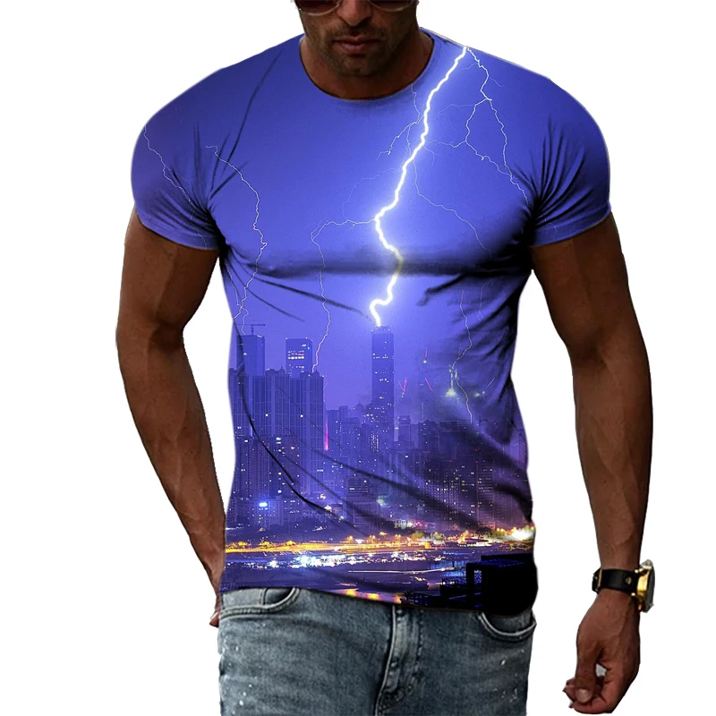 

Summer Fashion Lightning picture T Shirts For Men Casual 3D Print Tees Hip Hop Personality Round Neck Short Sleeve Tops