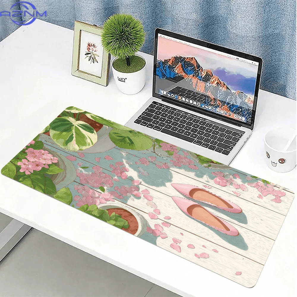 1pc Spring Botany Design Mouse Pad, Extended Non-Slip Desk Mat for Keyboard And Mouse, Precision Sewn Edge Table Mat for Home Of