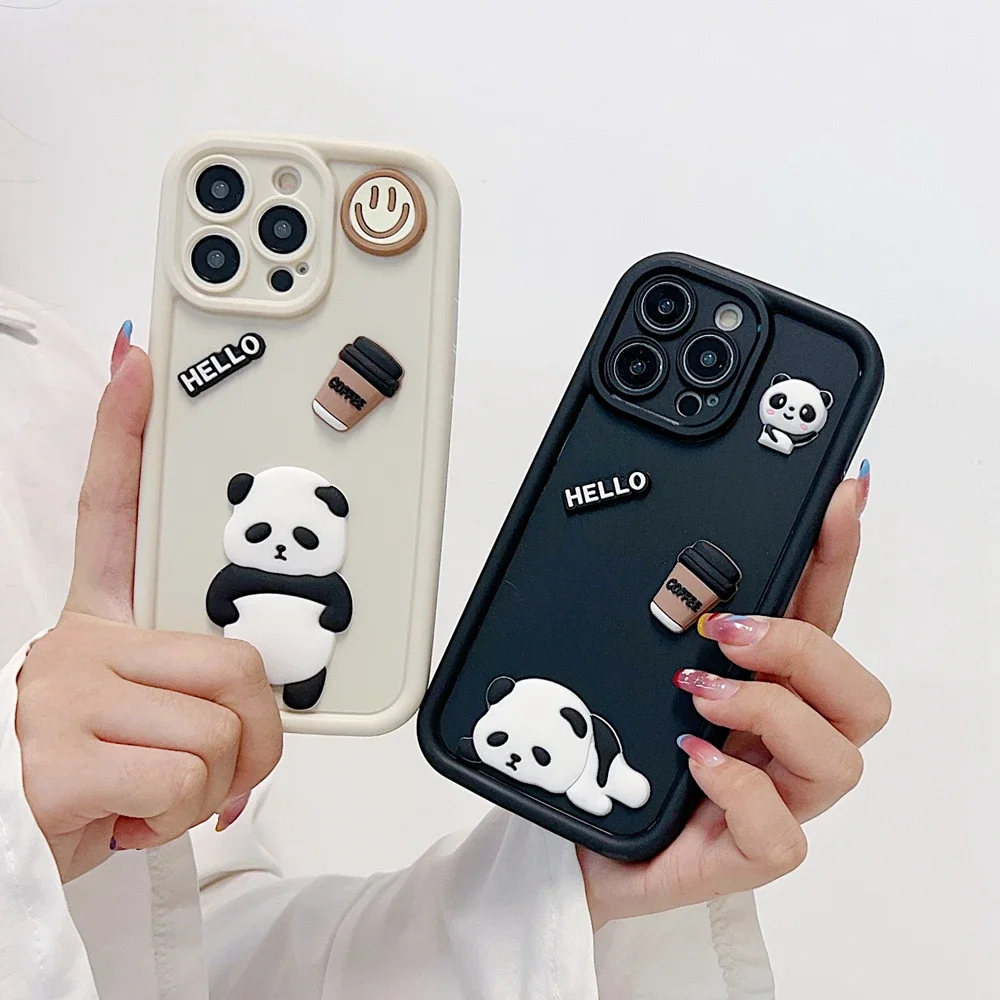 Süße Panda Silikon hülle für iPhone 15 14 13 12 11 pro xs max mini xr x 8 7 6 6s plus se 2020 weiche Kamera objektiv abdeckung