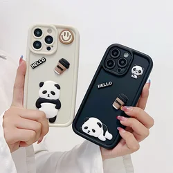 Cute Panda Silicone Case For iphone 15 14 13 12 11 Pro XS Max Mini XR X 8 7 6 6S Plus SE 2020 Soft Camera Lens Cover
