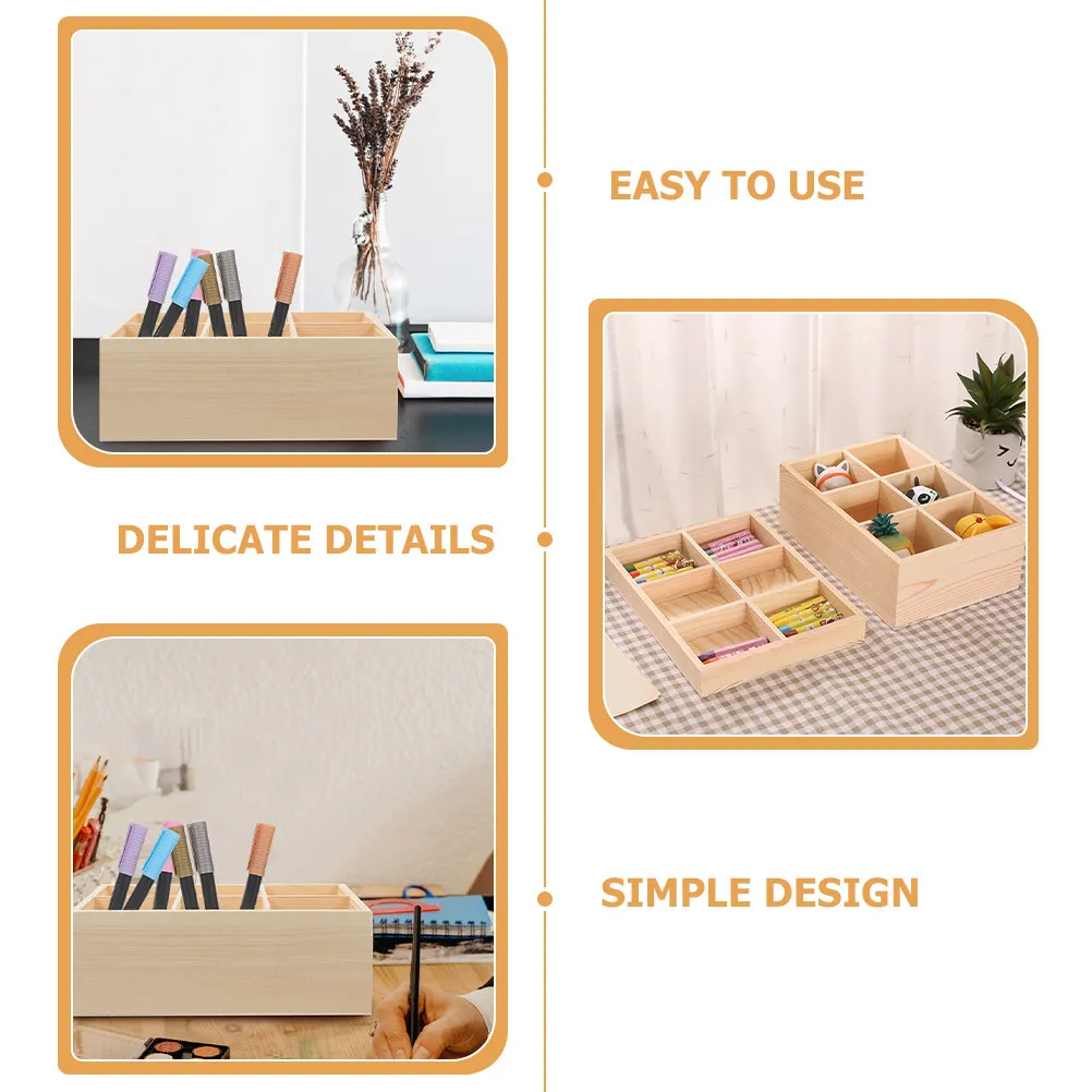 Desk Marker Holder Wooden Multi-Slots Pen Organizer for Markers Colored Pencils Lipstick Brushes Crayons Pencil Container