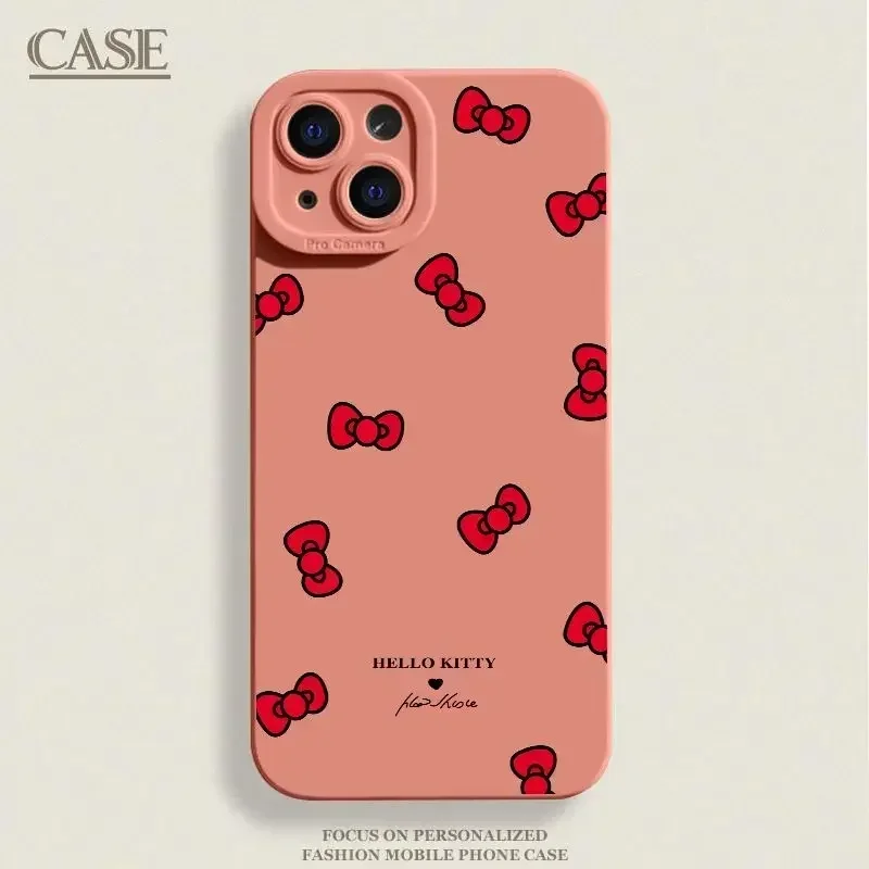Hello Kitty BowKnotเคสโทรศัพท์สําหรับiPhone 16 15 Pro 14 13 12 11 Pro Max Mini X XS Max XR 7 8 16 Plus SEซิลิโคนอ่อน