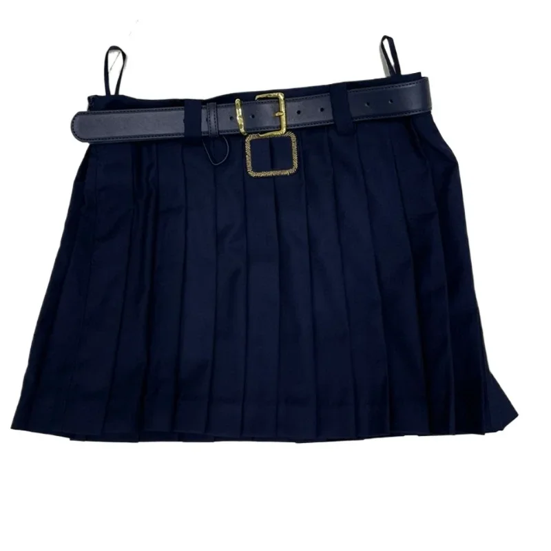 Mini jupe bleu foncé pour femmes, vêtements avec lettres brodées, streetwear printemps été, fermeture éclair à la taille avec ceinture, 24 synchronisation, nouveau, Uj244945