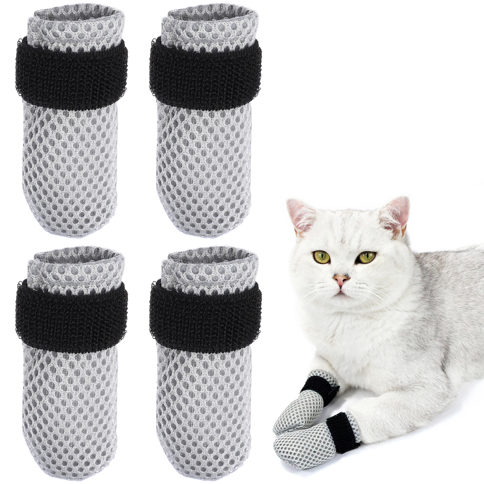 

4 Pcs Cat Claw Covers Reusable Socks for Cats Protectors Anti Scratch Nail Caps Kitten Shoes