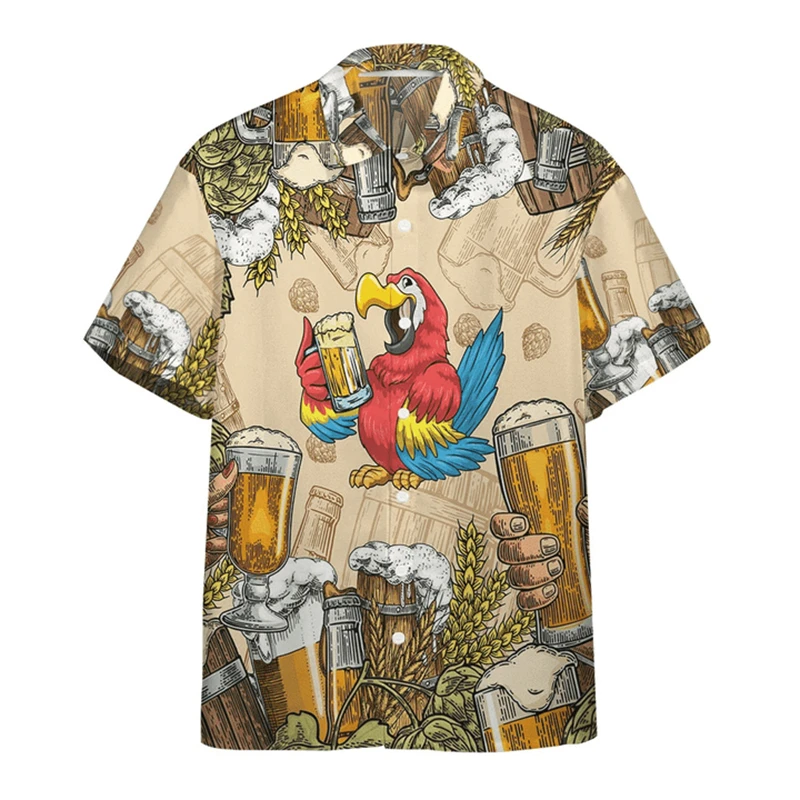 Mens Hawaiian Beach Holiday Casual Shirts Summer Fashion Short Sleeve Parrot Print Loose Streetwear Funny Floral Harajuku Shirt