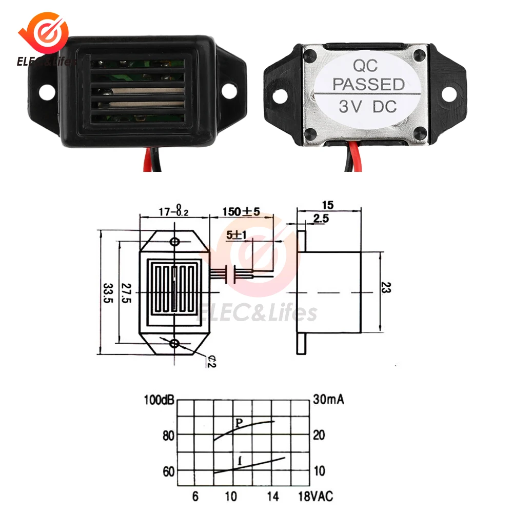 1pcs Alarm Buzzer 2315 DC 3V/6V/9V/12V 85dB Mini Electronic Alarm Buzzer High Decibel Vibration Alarm Sound 23mmX15mm