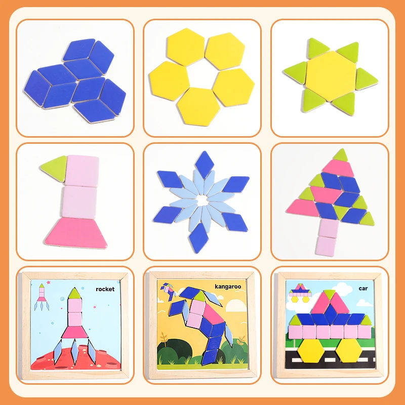 Geometric Magnetic Puzzle Shape Sorter Wooden Blocks Develop Imagination Safe Magnetic Puzzles Wood Tangram Geometric