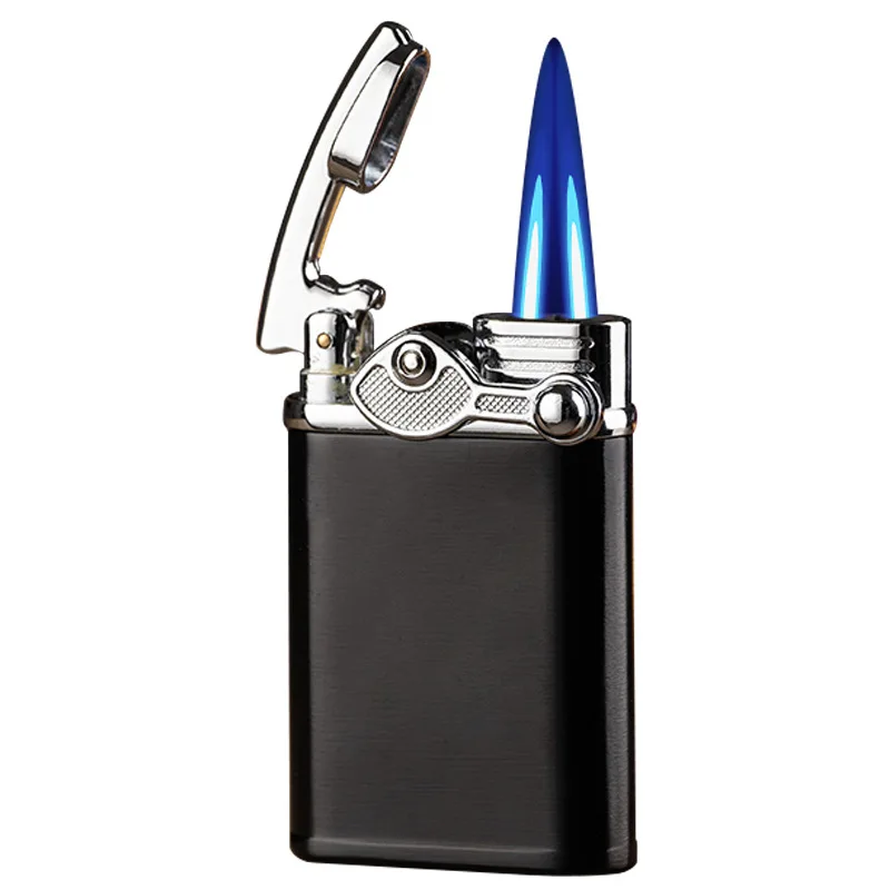 

Rocker Arm Inflatable Lighter Blue Dual Flame Butane Gas Torch Windproof Lighter Luminous Lighter Free Shipping