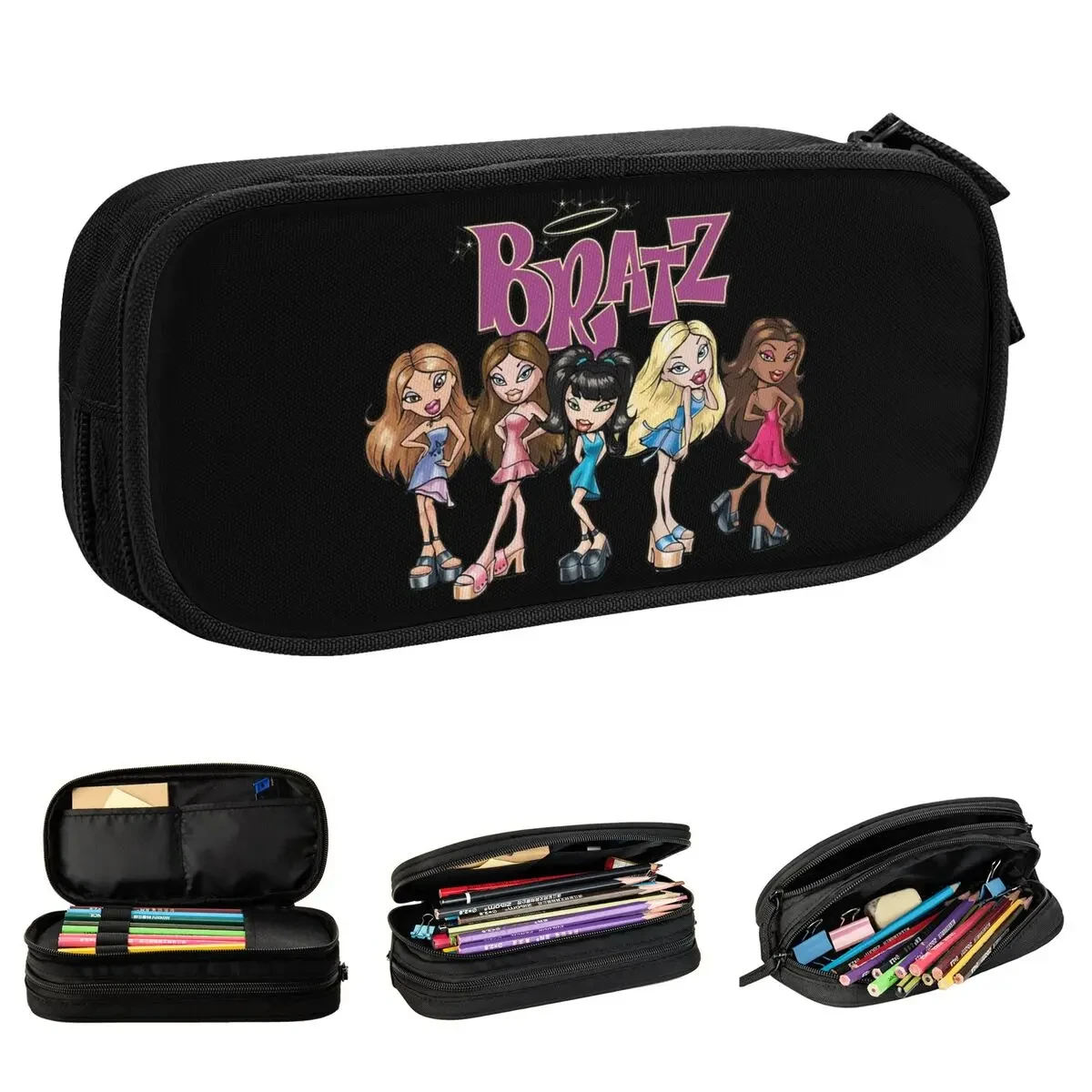 Cartoon Bratz Y2k Logo Harajuk Capacity Pencil Pen Case Stationery Bag Pouch Holder Box Organizer for Teens Girls Adults Student