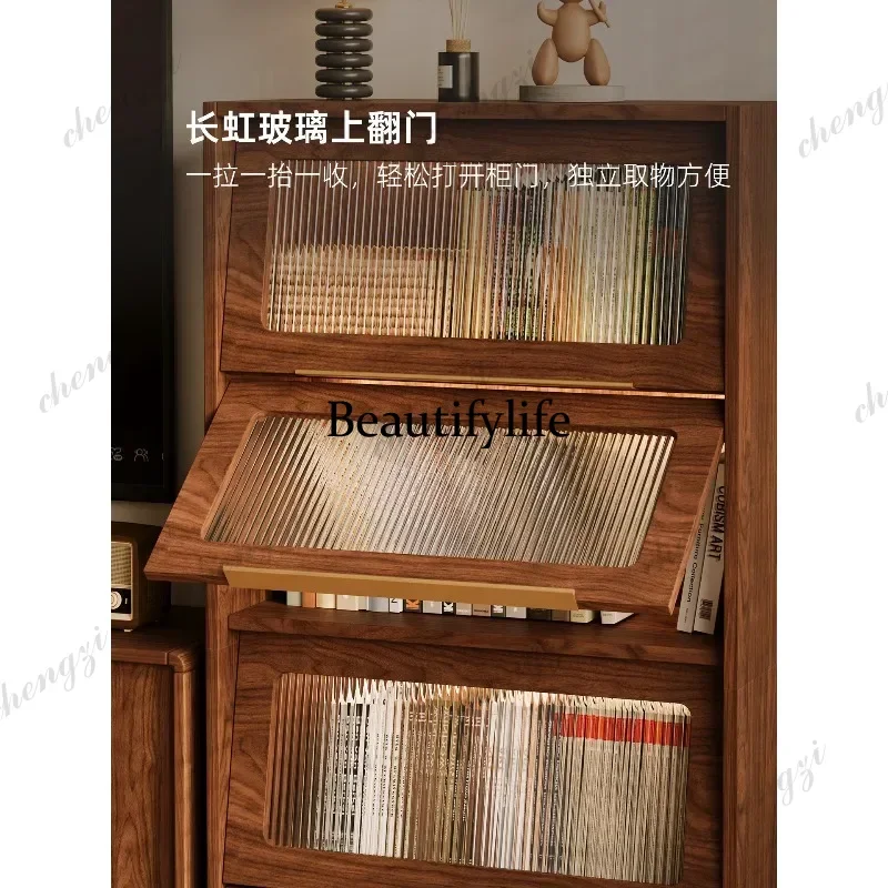 Solid wood bookcase with glass door display cabinet household living room dust-proof door bookshelf storage cabinet d178