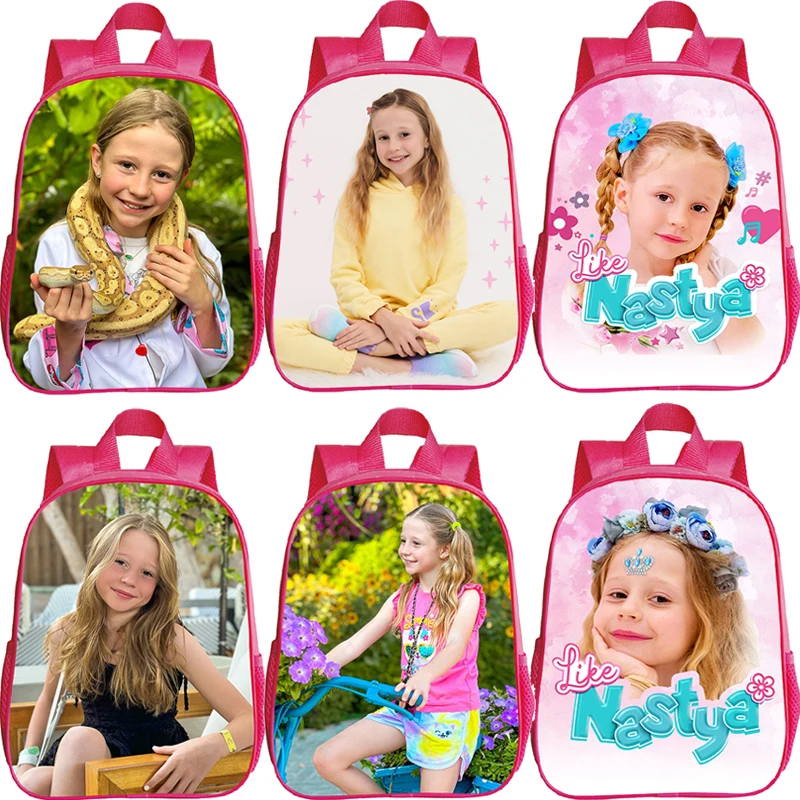 Kids Pink Backpacks Like Nastya Print Kindergarten Bag 12 Inch Toddler Cute Bookbag for Preschool Girls Waterproof School Bags