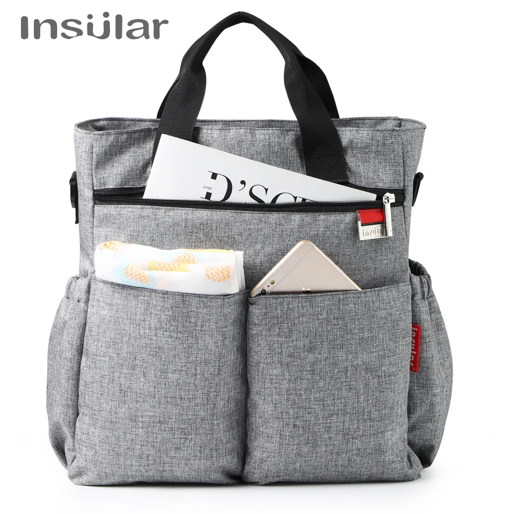 Insular-Bolsa de pañales para bebé, organizador de pañales impermeable, bolso cambiador multifuncional para cochecito de mamá