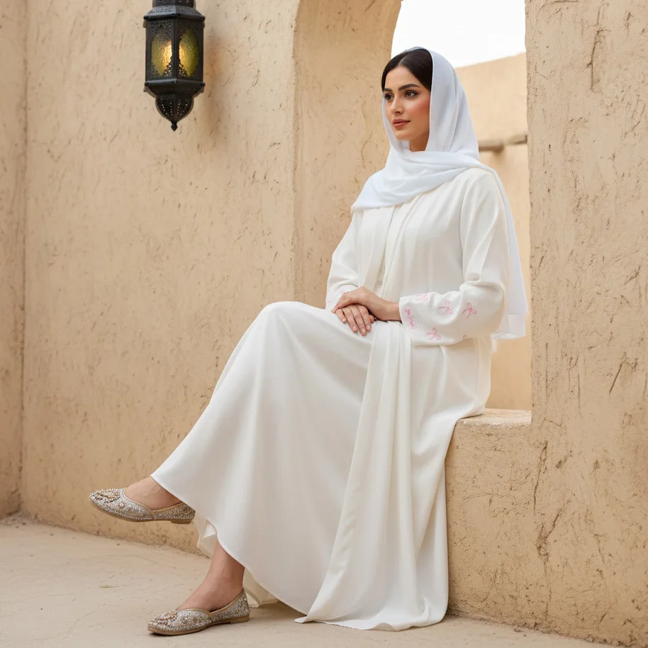 

2026 Eid Ramadan Open Abaya Women Muslim Dress Jilbab Kaftan Robe Hijab Dresses Embroidery Fashion Abayas Kebaya Islam Clothing
