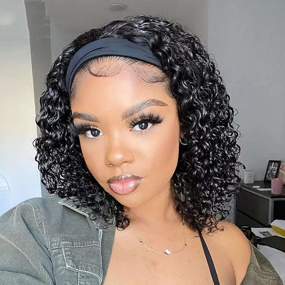 Brazilian Kinky Curly Headband Wig Human Hair 8-30 Inch Remy Kinky Curly Human Hair Wigs For Women 180% Density Full Machine Wig