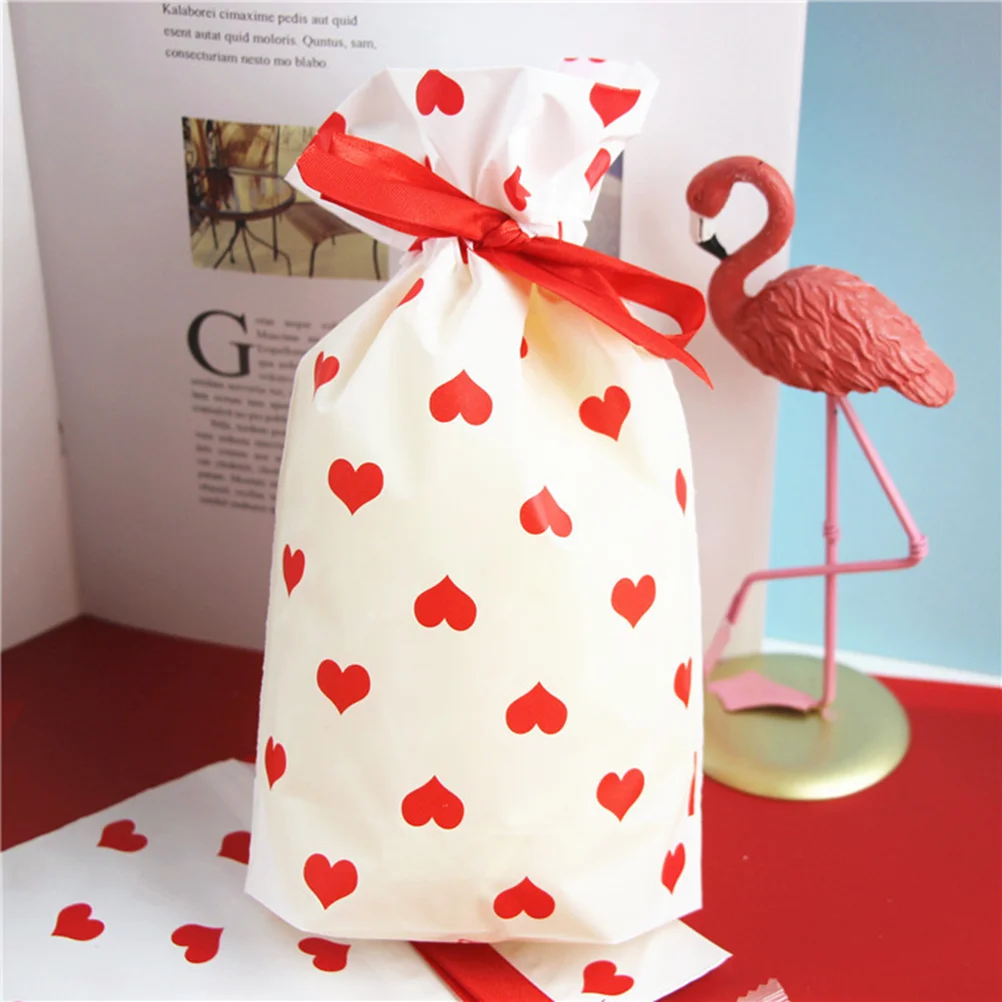 

50 Pcs Valentines Day Party Favors Goodie Bags Drawstring Wedding Decoration Gift Heart Pattern Birthday for Presents Love