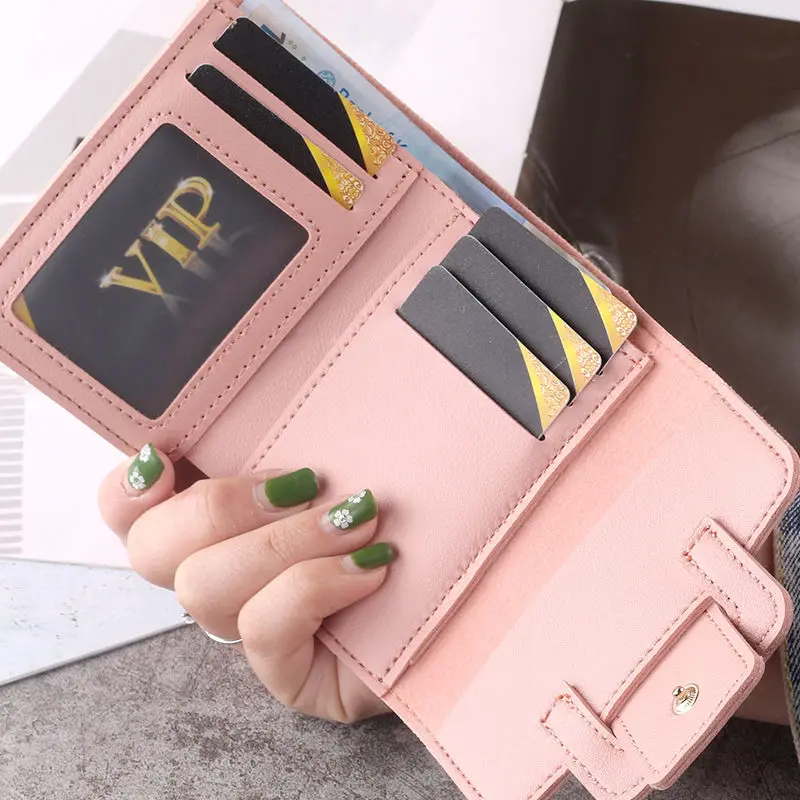 Wallet Women Lady Short Women Wallets Red Color Mini Money Purses Small Fold PU Leather Female Coin Purse Card Holder