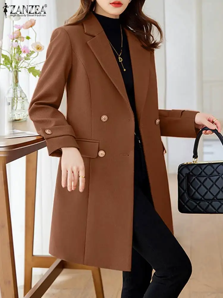 

Fashion Long Sleeve Jacket ZANZEA 2023 Autumn Lapel Collar Blazer Women Elegant Solid Long Coat Casual Loose Buttons Outwears