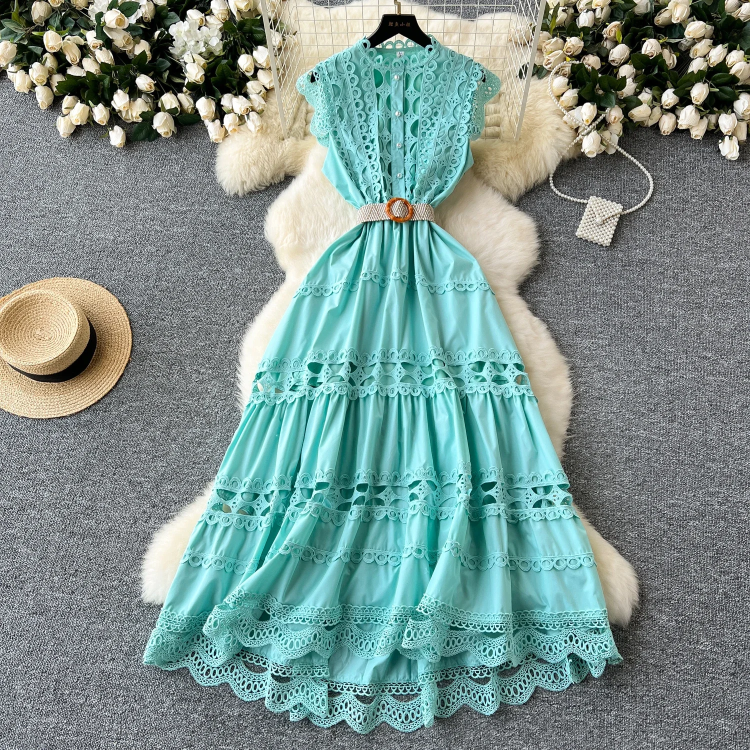 Sexy Chic cut out lace sleeve O-Neck Dress Elegant Fashion Party PATCHWORK Slim Summer A-line dresses