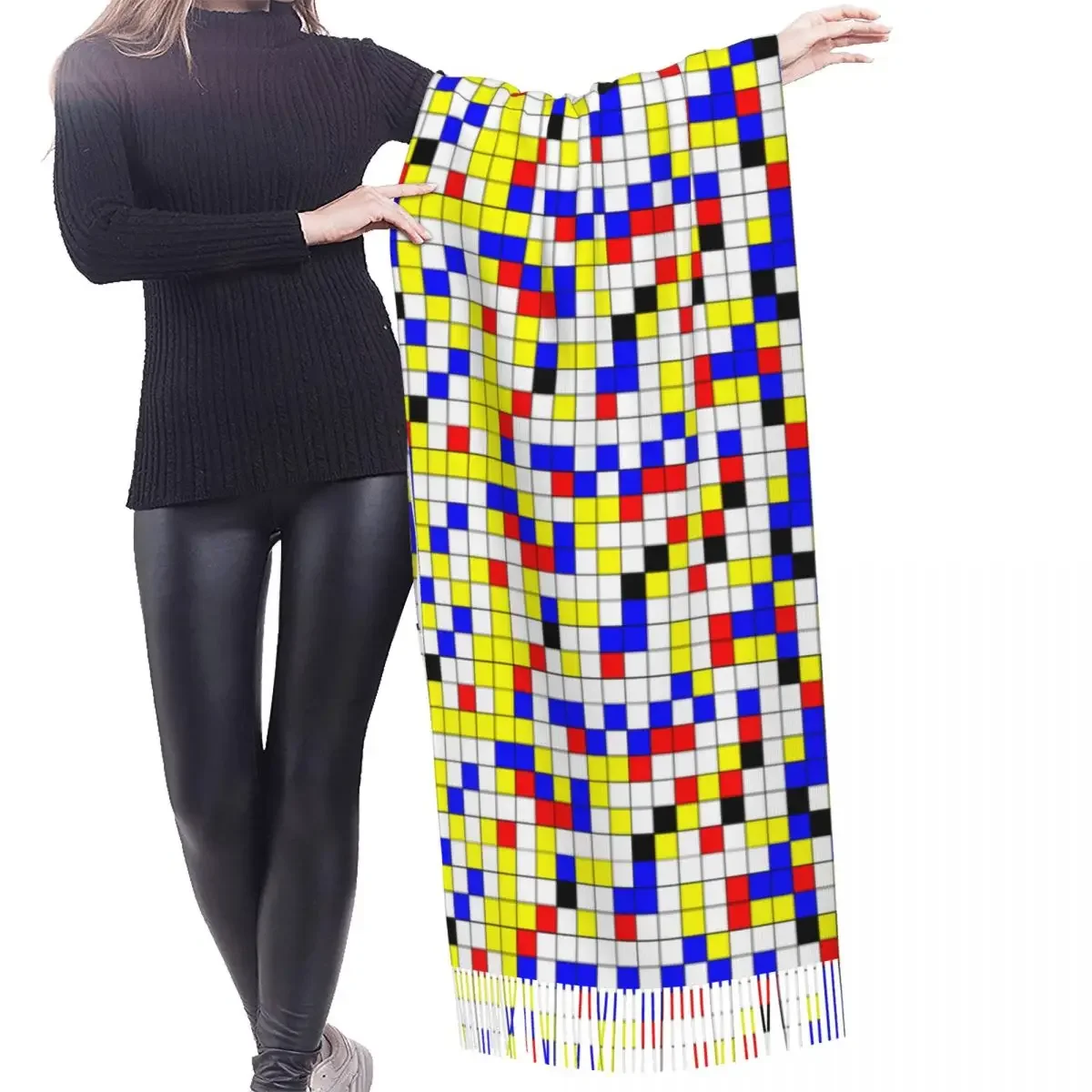 Custom Printed Piet Mondrian Minimalist De Stijl Modern Art Scarf Women Men Winter Warm Scarves Fashion Versatile Shawl Wrap