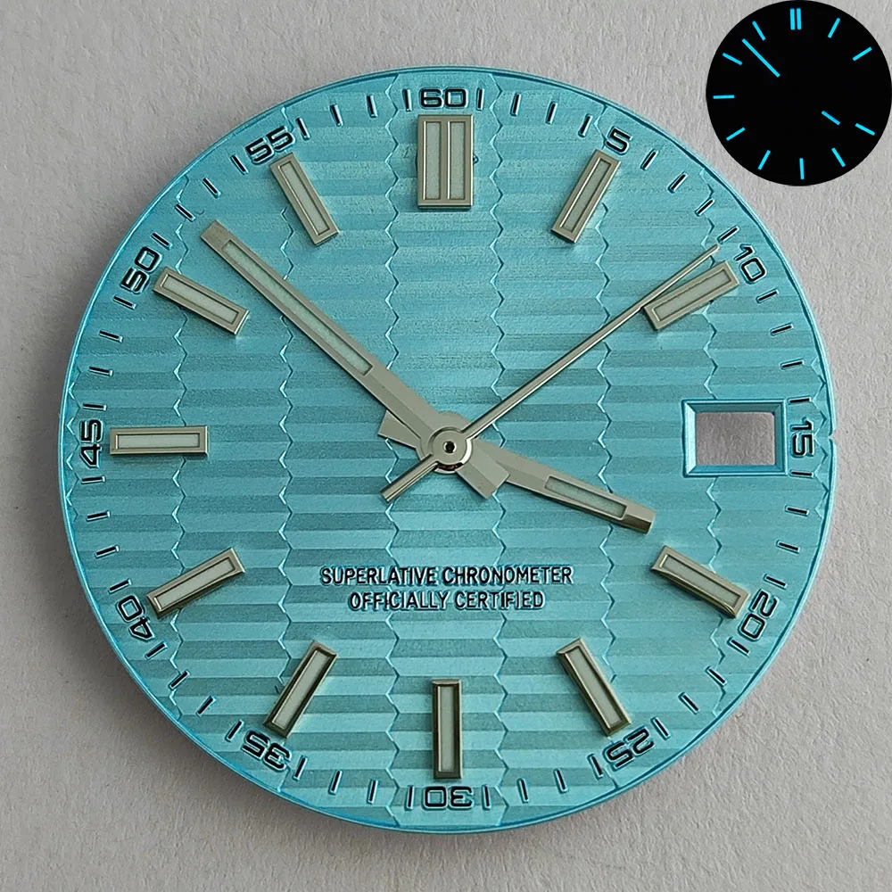 28.5 ملم NH35 قرص NH35 عقارب زرقاء وأخضر مضيئة متوافقة مع حركة NH35 NH35 ملحقات الساعة