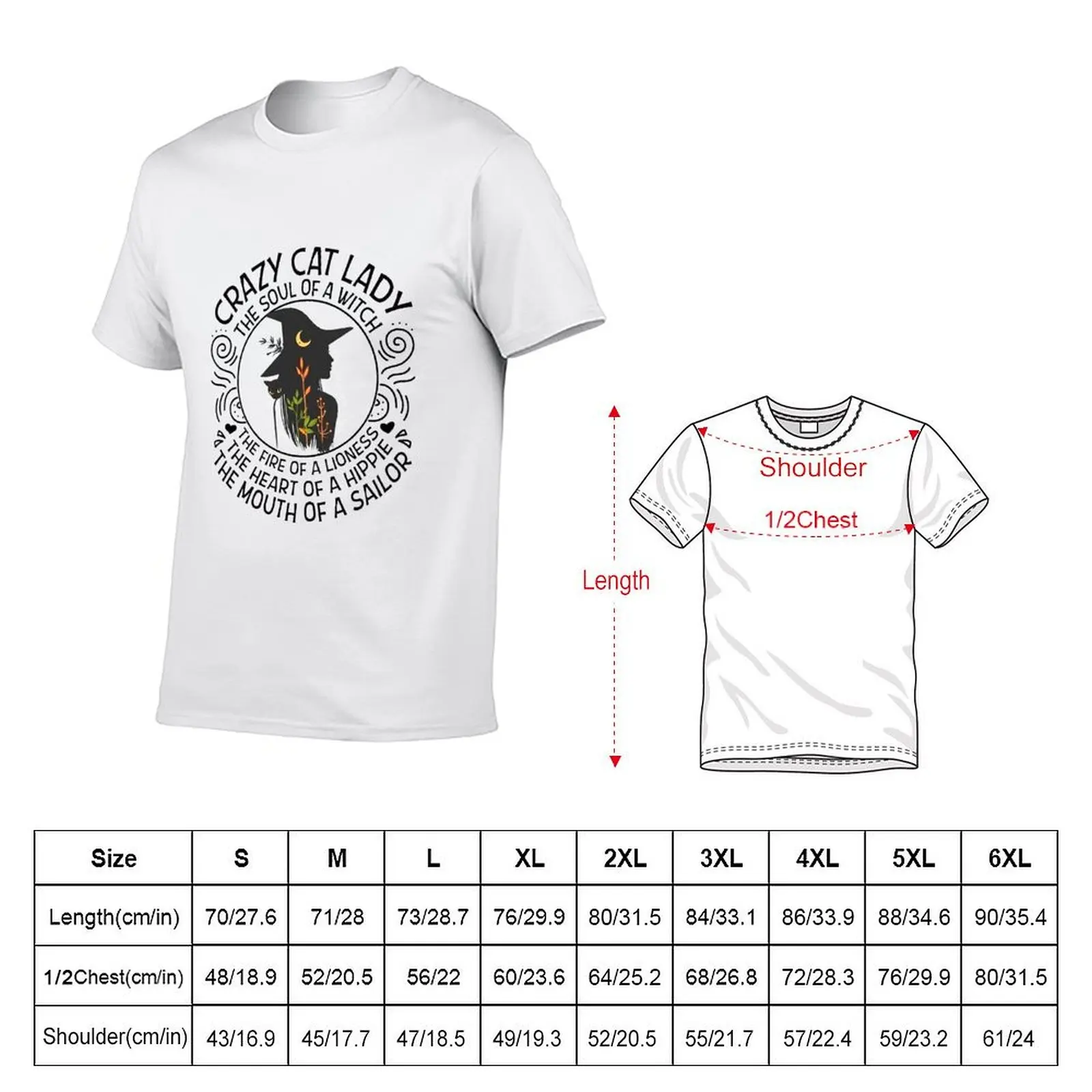 Crazy Cat Lady The Soul of a Witch T-Shirt Labor Work Casual T-Shirt
