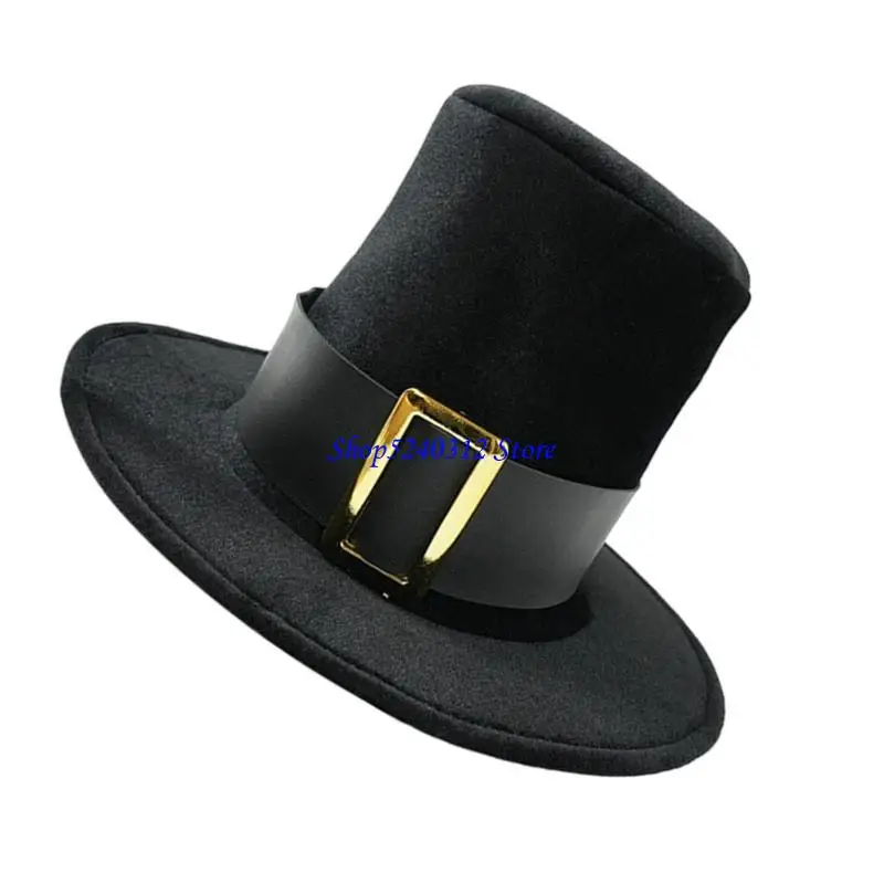 634C Vintage Black Ribbon Top Hat Magicians Hat for Halloween Party and Formal Event