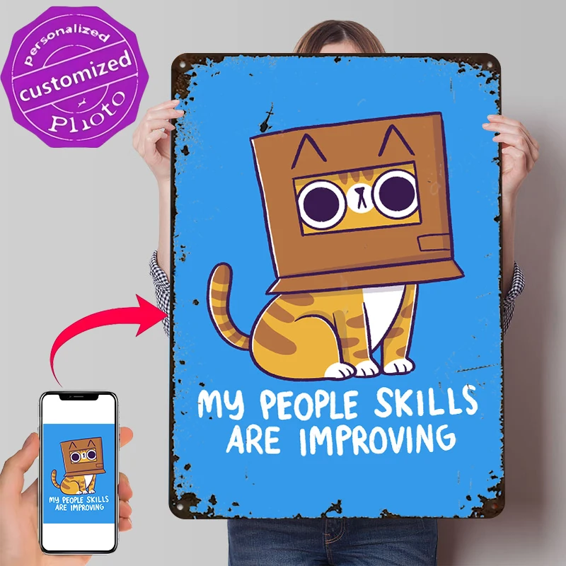 People Skills 3D Texture Printed Poster Customized Wall Art Vintage Metal Tin Signs for Home Decoration Gaming Custom Plate Room