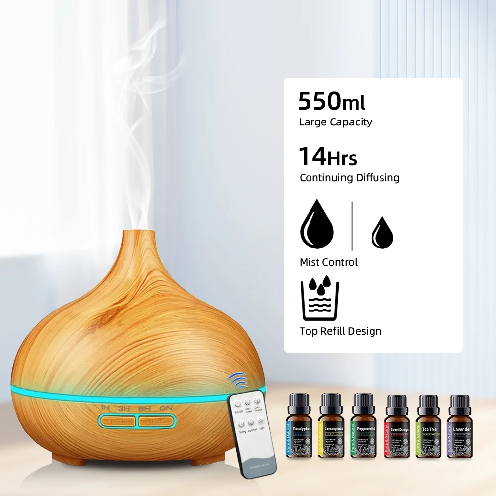 الناشر للمنزل الخشب الحبوب ناشر رائحة التحكم عن بعد الموقت 6 مجموعة النفط 550 مللي مرطب ضباب بارد