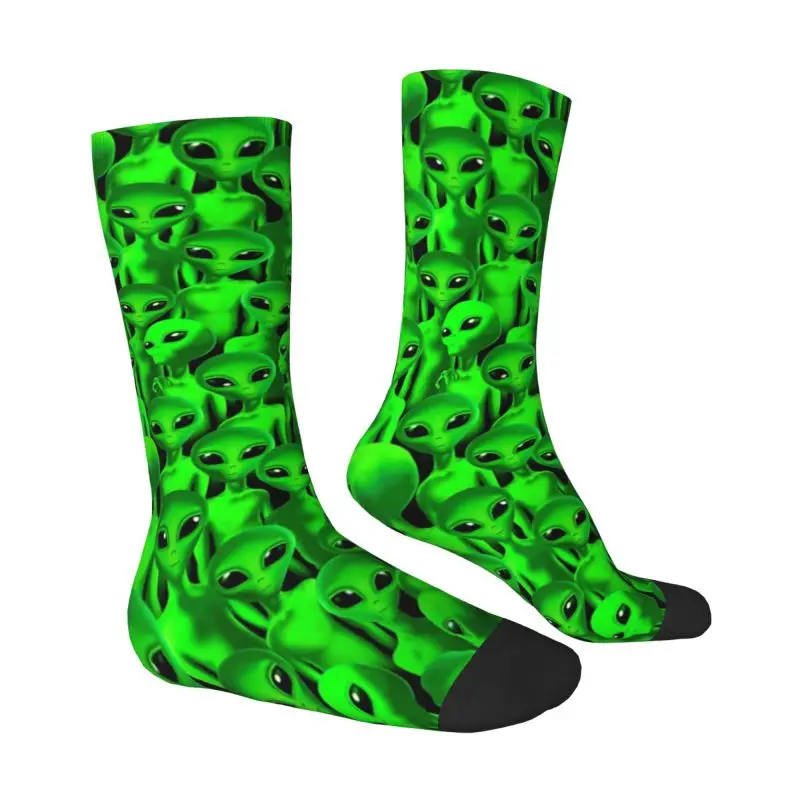 Green Aliens Men Women Crew Socks Unisex Kawaii 3D Print Dress Socks