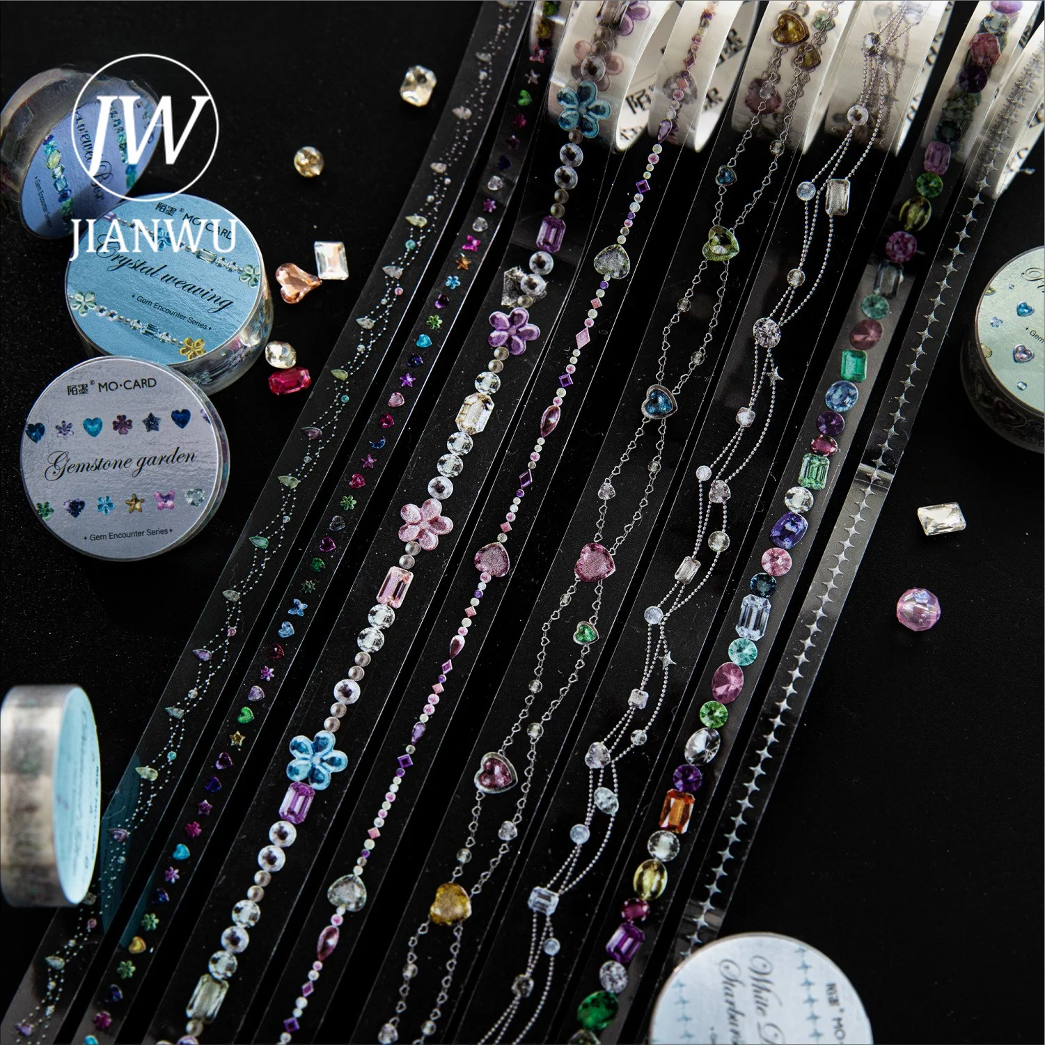 JIANWU Vintage Gemstone Chain Landscape Material Collage Scrapbooking PET Tape Creative DIY Journal Stationery