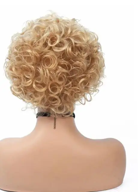 Short Curly Synthetic Wigs Golden Party Hair for White Women Blonde Mixed Colors High Temperature Fiber