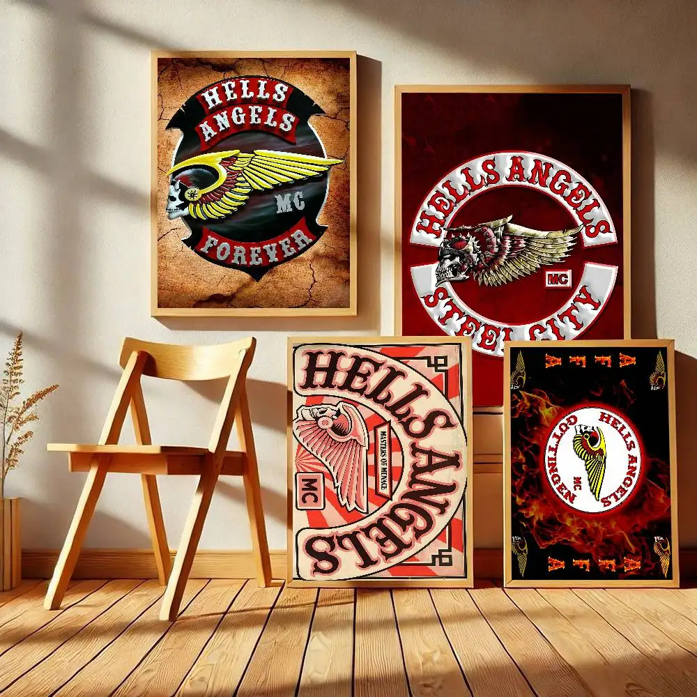 Club Hells A-Angels Logo Self-adhesive Art Poster Whitepaper Prints Posters Artwork Aesthetic Art Wall Painting