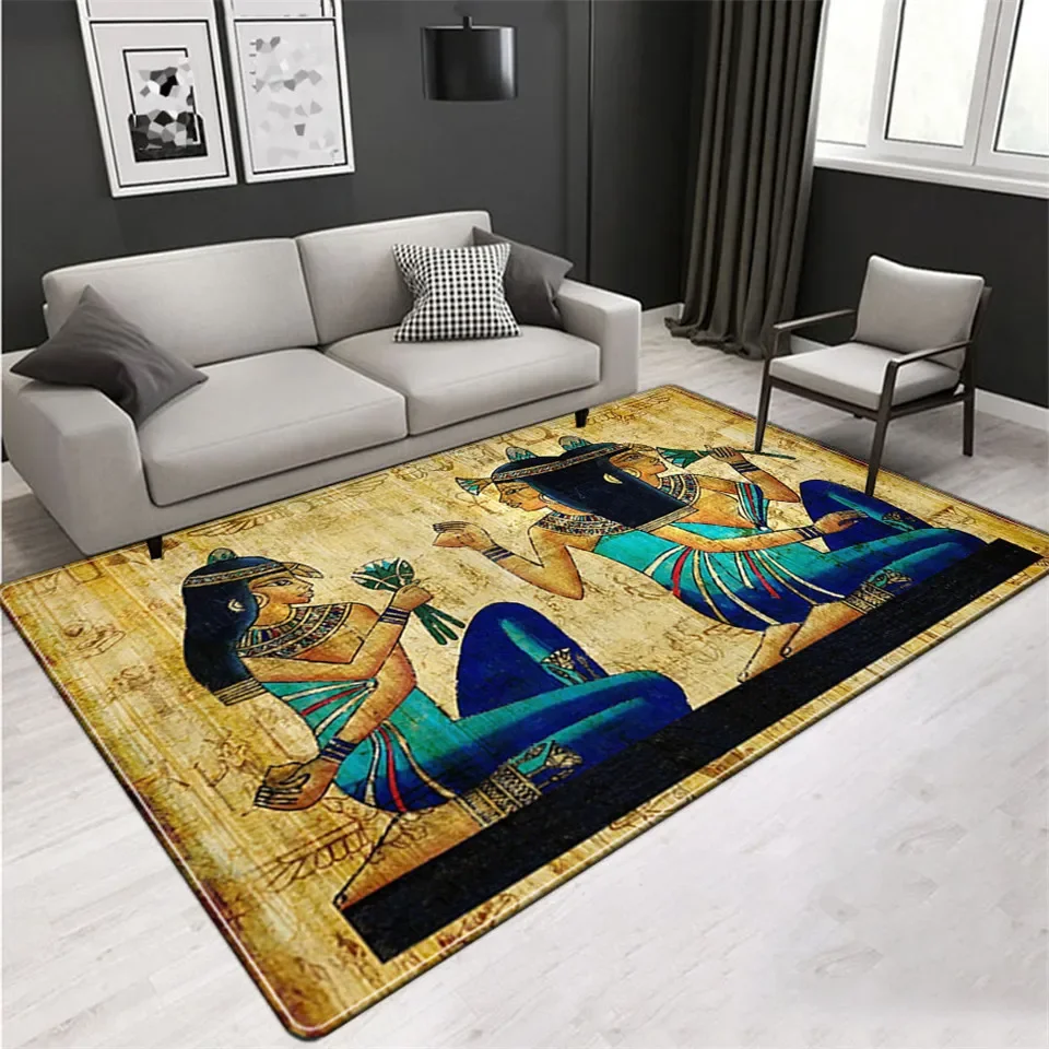 

Ancient Egyptian Mural Print Flannel Area Rug, Non-slip Soft Floor Mat for Living Room Bedroom Home Decor
